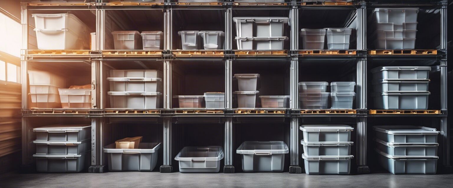 Stacked plastic storage bins