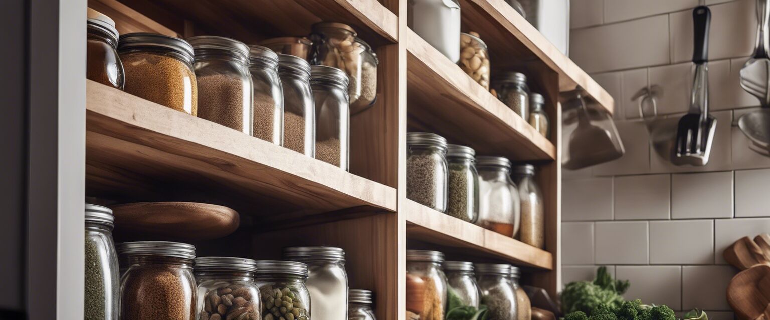 Organized kitchen storage shelving